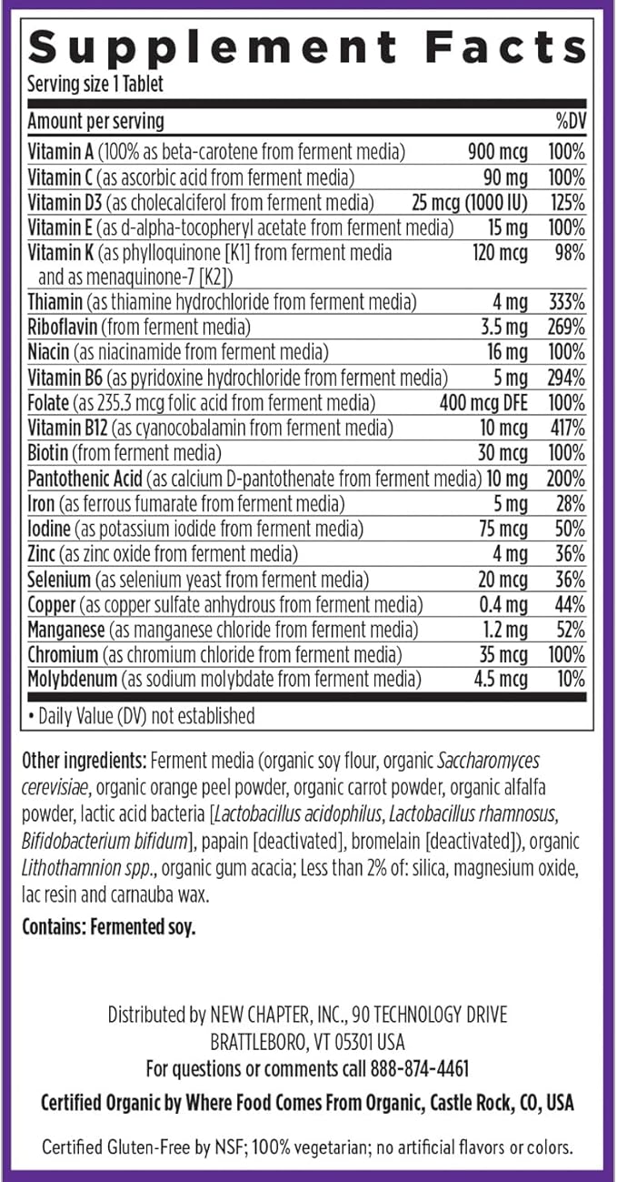 New Chapter One Daily Multivitamin for Immune, Energy & Stress Support, 20+ Nutrients Fermented with Probiotics & Whole Foods, Made with Organic Vegetables - 72 ct