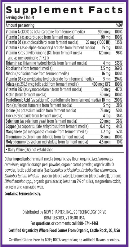 New Chapter One Daily Multivitamin for Immune, Energy & Stress Support, 20+ Nutrients Fermented with Probiotics & Whole Foods, Made with Organic Vegetables - 72 ct
