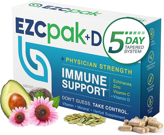 EZC Pak 5-Day Immune System Booster with Echinacea, Vitamin C, Zinc & Vitamin D - Tapered Immune Support Supplement for Adults - Supports Immunity, Easy Travel-Size Supplement Pack