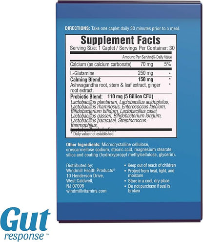 Stress Probiotic for Men & Women, Slows Down Digestive Aging, Boosts Immune System, Promotes Calmness, Ashwagandha, L-Glutamine, Non-GMO, Gluten Free & Vegan, 5 Billion CFU, 30 Caplets