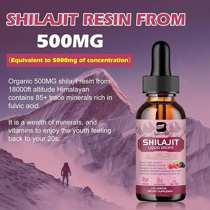 Shilajit Resin Liquid Drops | Organic Shilajit 85+ Trace Minerals Complex with Ashwagandha, Turmeric, Ginseng, Chaga, Shilajit Supplement for Men Immune Support, Brain Booster, Energy, Overall Health