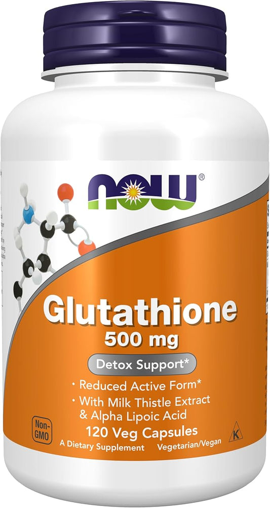 NOW Foods Supplements, Glutathione 500 mg, with Milk Thistle Extract & Alpha Lipoic Acid, Free Radical Neutralizer*, 120 Veg Capsules, Beige