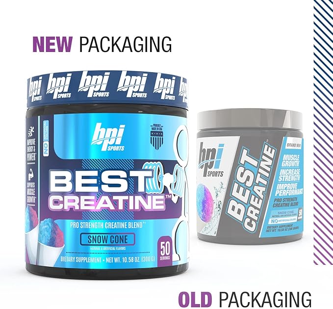 BPI Sports Best Creatine - Creatine Monohydrate, Himalayan Salt - strength, Pump, Endurance, Muscle Growth, Muscle Definition - No Bloat - Snow Cone - 50 servings - 10.58 Oz