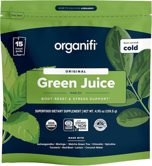 Organifi: GO Packs - Green Juice - Organic Superfood Supplement Powder - 15 Travel Packs - Organic Vegan Greens - Hydrates and Revitalizes
