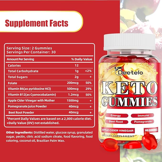 Keto ACV Gummies with B12 – Vegan Apple Cider Vinegar Supplement for Energy Boost and Gut Health, Gluten-Free Formula, 300 Count