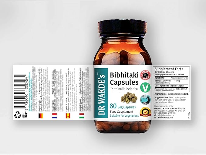 DR WAKDE'S Bibhitaki Capsules (Beheda, Terminalia belerica, 60 Veg Caps, Plant-Based Supplement, Ayurvedic Herb, All Natural, Vegan)