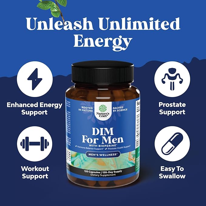 DIM Supplement for Men - Diindolylmethane Estrogen Blocker for Men Complex with DIM 200mg Panax Ginseng Grapeseed Astragalus & BioPerine - Hormone Balancing Aromatase Inhibitor DIM for Men (4 Months)