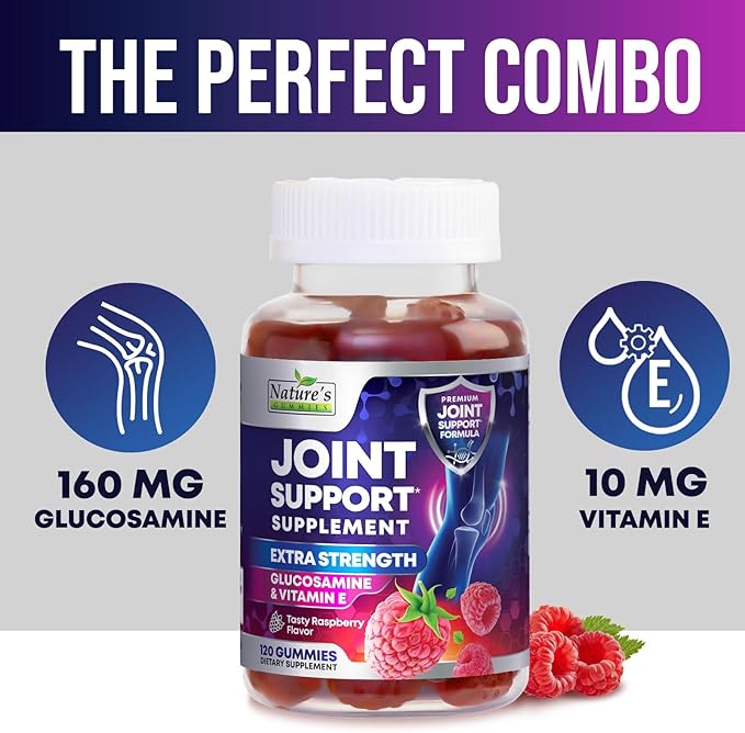 Joint Support Supplement - Extra Strength Glucosamine Joint Support Gummy - Joint Health Support & Flexibility for Back, Knees, & Hands - Vitamin E for Immune Support for Women & Men - 120 Gummies