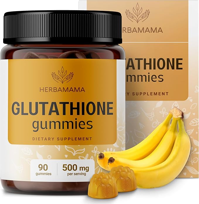 HERBAMAMA Reduced Glutathione Gummies - L-Glutathione 500 mg for Liver Detox and Cleanse - Liver Support Supplement - Vegan, Gelatin-Free, Non-GMO - 90 Mango-Flavored Antioxidant Chews.