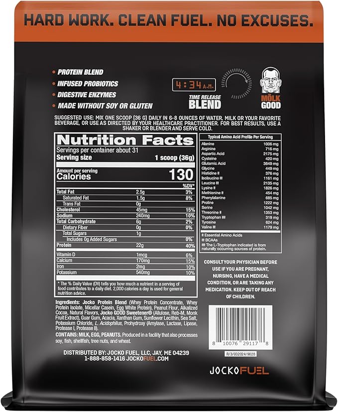 Jocko Mölk Whey Protein Powder 22g Sugar Free Monk Fruit Blend - Muscle Recovery & Growth, Packaging May Vary (31 Servings, Chocolate Peanut Butter)