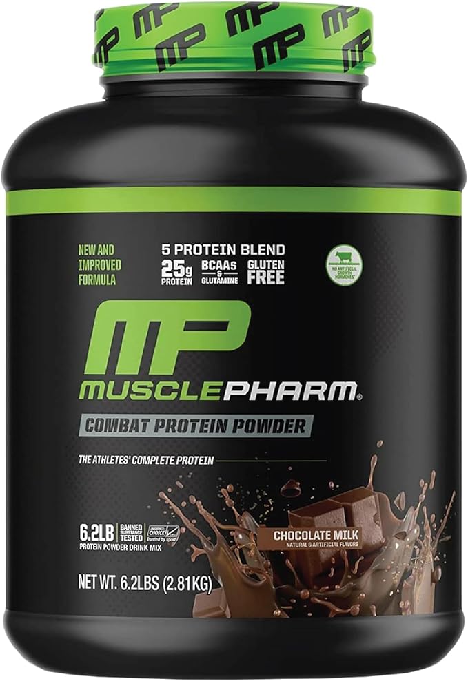 MusclePharm Combat Protein Powder, Chocolate Milk Flavor, Fuels Muscles for Productive Workouts, 5 Protein Sources Including Whey Protein Isolate & Egg Albumin, Gluten Free, 6.2 lb, 77 Servings