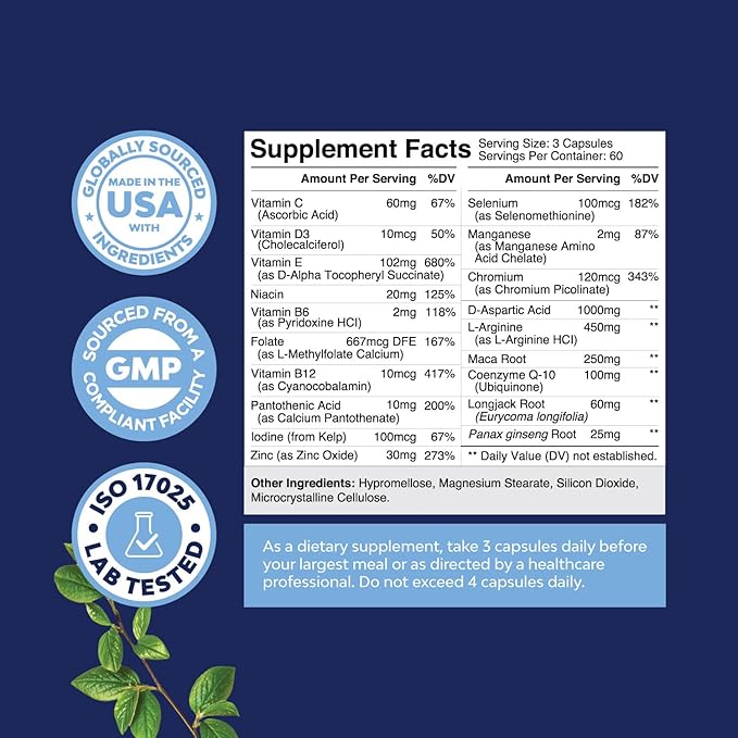 Pre Conception Male Fertility Supplement - Advanced Fertility Supplement for Men with CoQ10 Maca Root Methyl Folate & D-Aspartic Acid for Enhanced Count Motility & Overall Fertility Support (2 Months)