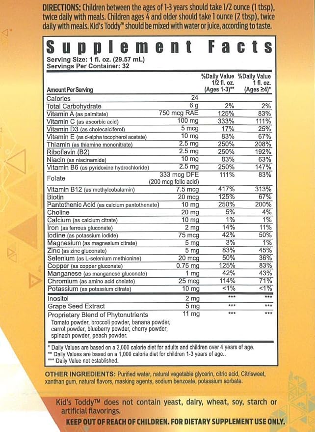 Youngevity Kid's Toddy™ - Mega Multivitamin for Kids & Children Age 2+ - 14 Vitamins, 10 Minerals, Phytonutrient Blend - Highly Absorbable - Great Tasting Orange 32 Fl Oz (Pack of 1)
