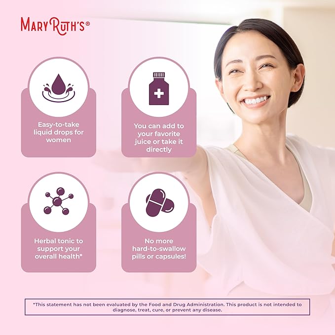 MaryRuth Organics USDA Organic Women's Wellness Liquid Herbal Supplements | Includes Stinging Nettle, Raspberry Leaf, Eleuthero Root, Chaste Tree Berry | Menstrual Support | Non-GMO, Vegan
