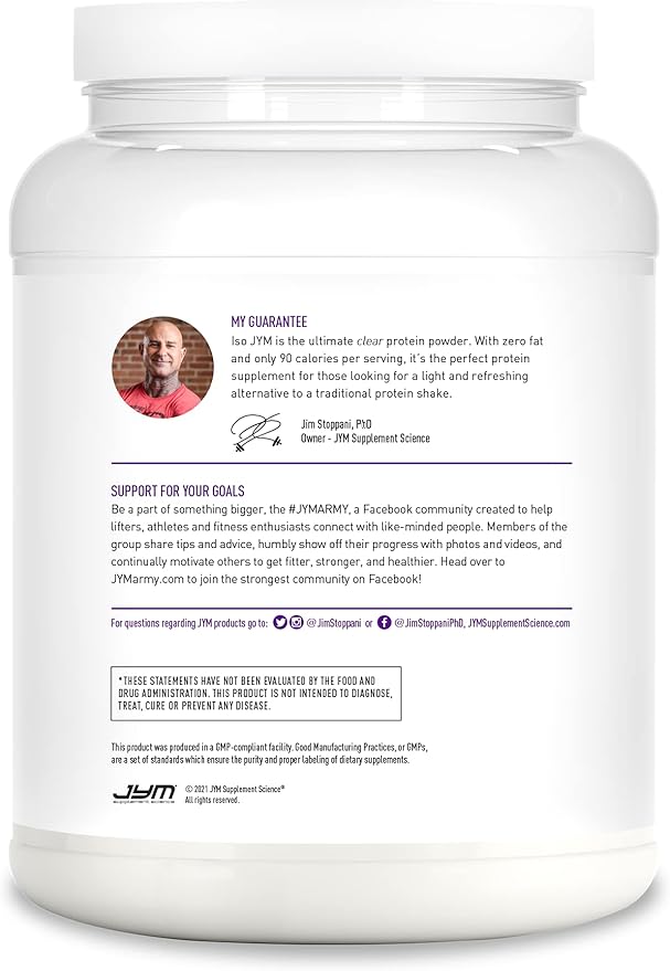 Iso JYM Grape, 90 Calories, 100% Whey Protein Isolate, Zero Fat, Zero Sugars, Mixes Clear, for Women & Men, JYM Supplement Science, 20 Servings