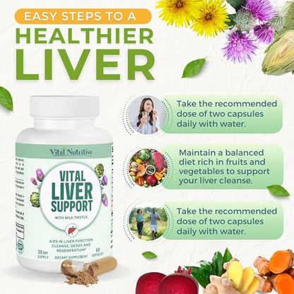 Vital Liver Support - Premium Liver Cleanse Detox & Repair Formula with Milk Thistle Supports Liver Health and Detox Cleanse