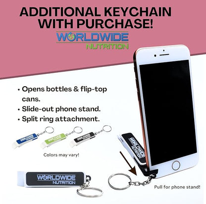 Syntrax Bundle: Trophix Undenatured Casein Protein Strawberry Smoothie - Instant Mix Whey Protein & Egg White Protein Powder - 2 Pounds High Protein Powder and Worldwide Nutrition Keychain