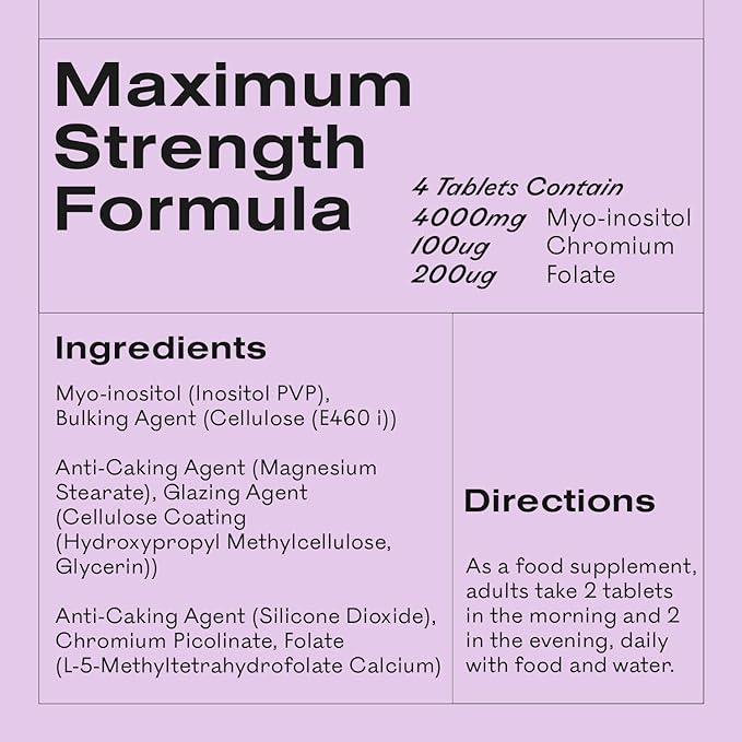 Myoplus - Inositol Supplement - 4000mg Myo Inositol, 200ug Folate & 100ug Chromium Daily Intake - Hormone Balance & Ovarian Support Vitamins for Women - 120 Vegan Tablets, 30 Days Supply