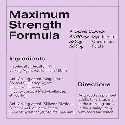 Myoplus - Inositol Supplement - 4000mg Myo Inositol, 200ug Folate & 100ug Chromium Daily Intake - Hormone Balance & Ovarian Support Vitamins for Women - 120 Vegan Tablets, 30 Days Supply
