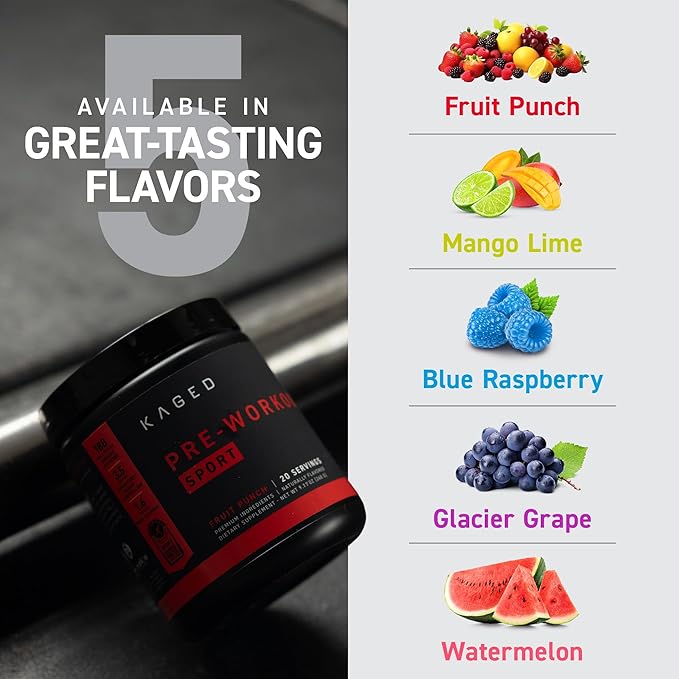 Kaged Pre-Kaged Sport Pre Workout Powder | Fruit Punch | Energy Supplement for Endurance | Cardio, Weightlifting Sports Drink | 20 Servings