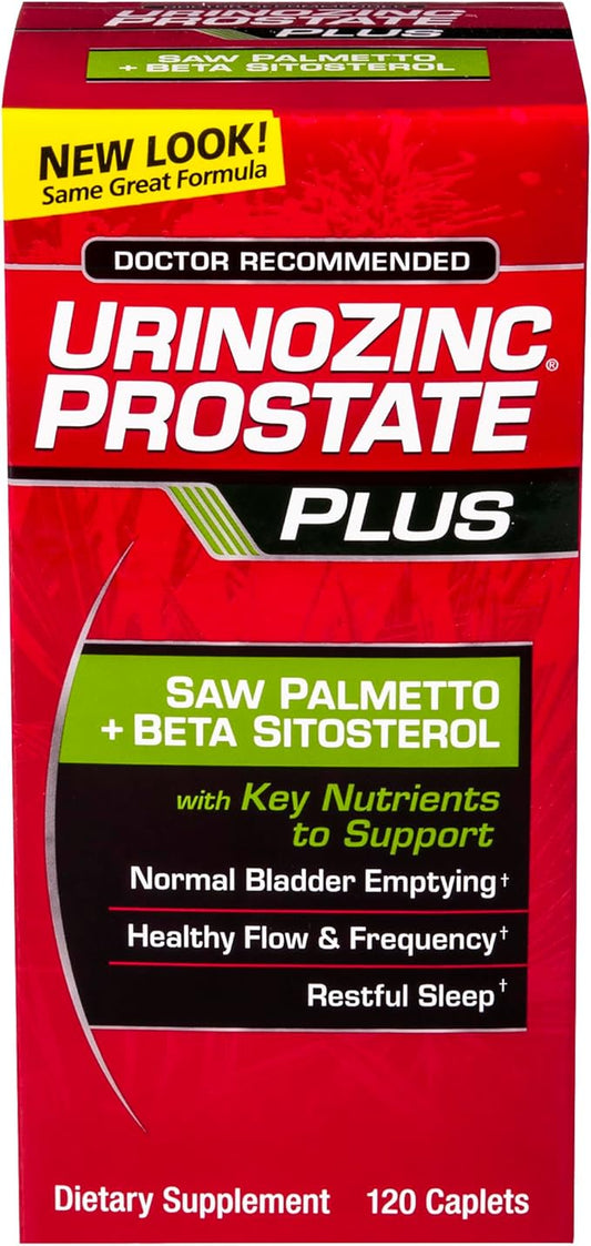 Urinozinc Prostate Plus, Saw Palmetto & Beta Sitosterol Supplement for Men, Reduce Frequent Urination (2 Month Supply, 120 Count)
