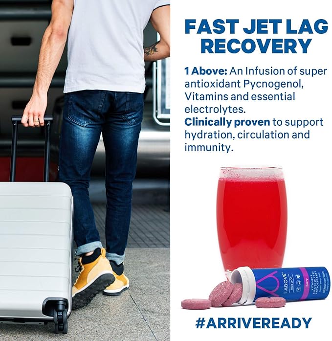Jet Lag Relief Tablets - Berry-Flavored Effervescent Multivitamin with Pycnogenol Travel Supplement for Hydration, Energy, Immune Support and Faster Recovery - Flight Essential, 10 Tablets