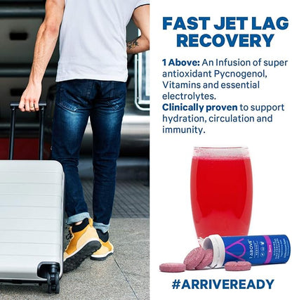 Jet Lag Relief Tablets - Berry-Flavored Effervescent Multivitamin with Pycnogenol Travel Supplement for Hydration, Energy, Immune Support and Faster Recovery - Flight Essential, 10 Tablets