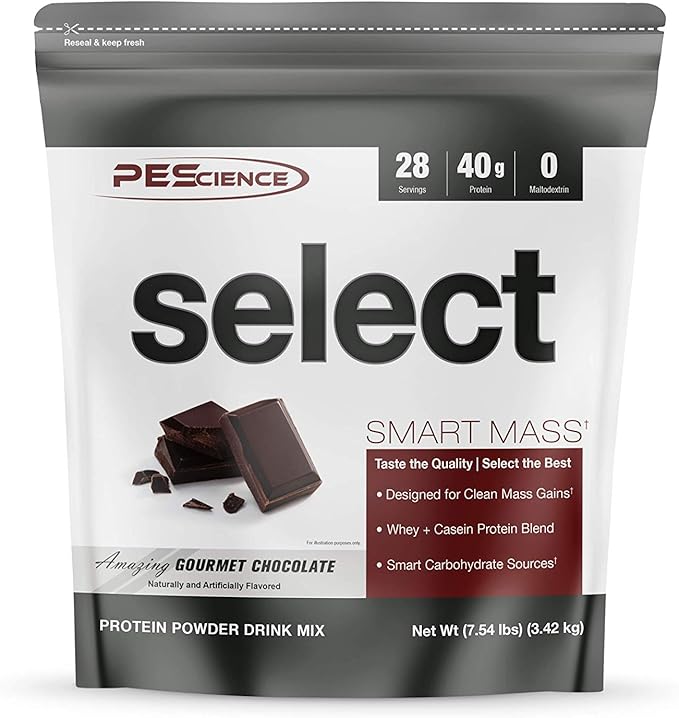 PEScience Protein Powder Supplement Select Smart Mass, Gourmet Chocolate, 28 Servings, Clean Mass Gainer Powder, 3.25 Kilogram