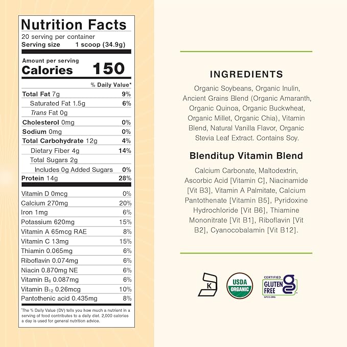 Blenditup Protein + Smoothie Mix Organic (24oz.) 100% Vegan, Gluten Free