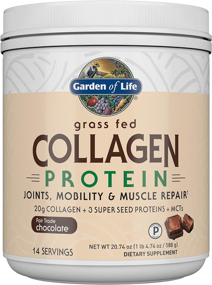 Garden of Life Grass Fed Collagen Protein Powder - Chocolate, 14 Servings, Collagen Powder for Joints Mobility Muscle Repair, Collagen Peptides Super Seeds Coconut MCTs, Keto Collagen Supplements