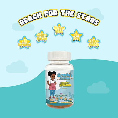 Gracie's Corner Stars Kids Multivitamin Gummies with Omega 3, Selenium, Vitamins A, B, C, D, Plant Based Multi Vitamins for Children, Manganese, 60 Star Shaped Gluten Free Gummies