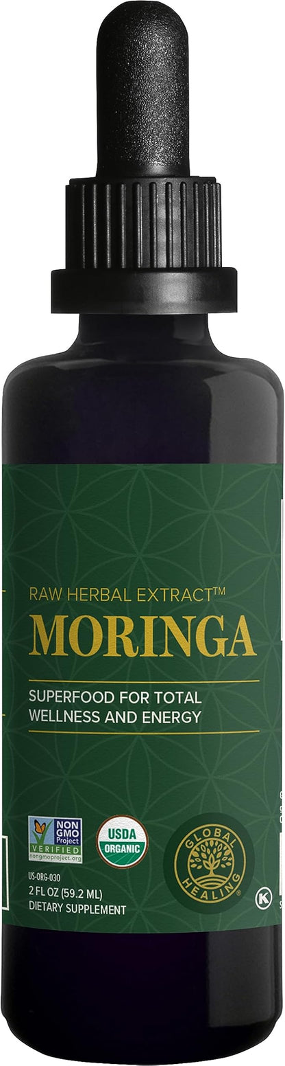 Global Healing Organic Moringa Oleifera Extract Liquid Drops, Moringa Supplement-Vegan from Tree Leaves-Max Absorption of Vitamins and Minerals- More Potency Than Powder Form (2 Fl Oz)