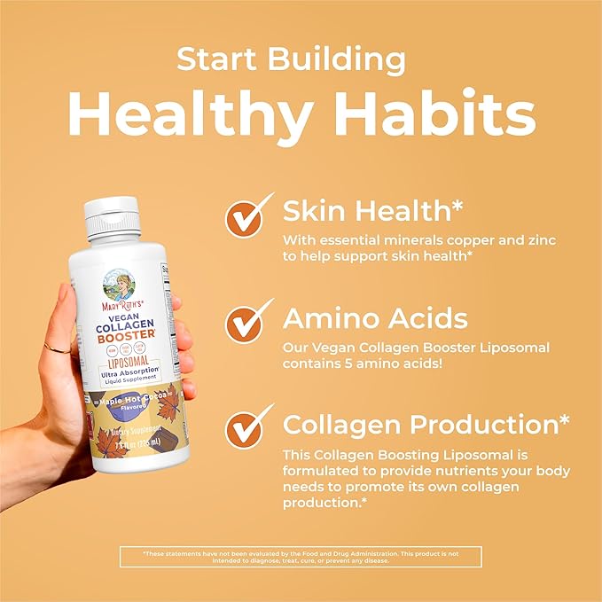 MaryRuth Organics Collagen Booster Liposomal, Sugar Free, Liquid Collagen Booster with Vitamin C, Vitamin E, Zinc, Copper & Silica, Skin Care & Joint Support Supplement, Vegan, Non-GMO, 7.6 Fl Oz