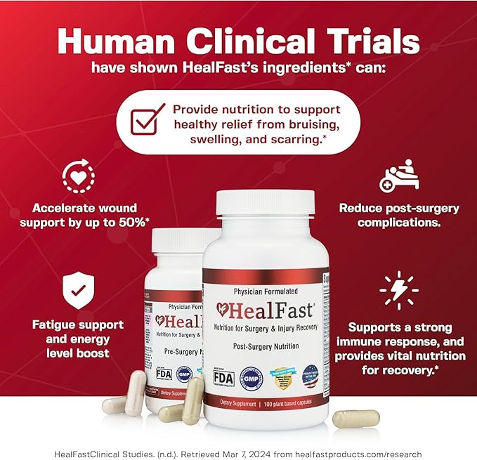 Complete Surgery & Injury Recovery Supplement: for Wound, Scar Treatment & Bruising w/Vitamins, Bromelain, Quercetin & Probiotics (Pre+Post Op)