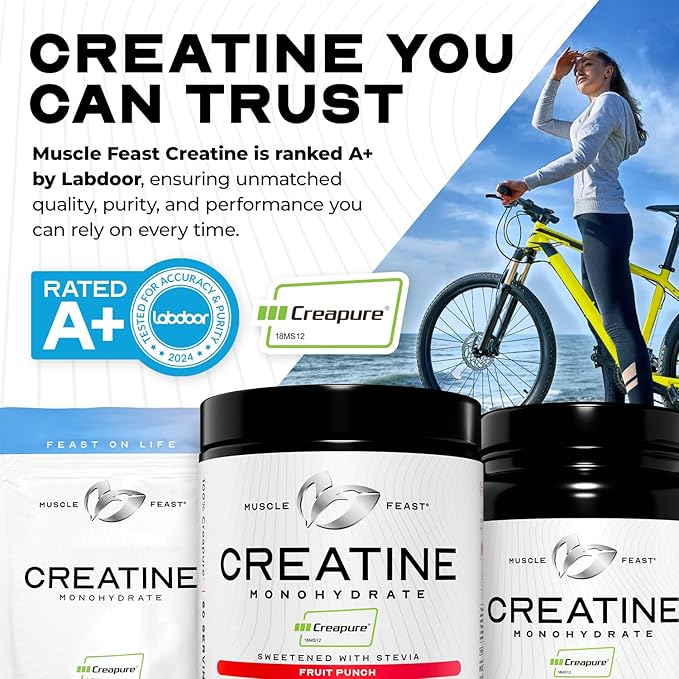 Muscle Feast Creapure Creatine Monohydrate Powder | Premium Pre-Workout or Post-Workout | Easy to Mix, Gluten-Free, Safe and Pure, (2lb, Unflavored)