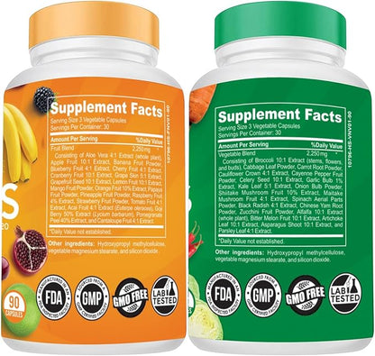 Fruit and Veggie Supplements-90 Fruits, 90 Veggies Capsules to Boost Energy Level - Whole Food Fruits and Vegetable from Super Foods - Made in USA - Soy & Vegan Free (Pack of 2)…