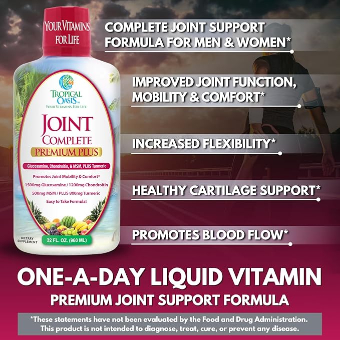 Joint Complete Premium Premium Plus - Liquid Joint Supplement w/Glucosamine, Chondroitin, MSM Plus 800mg Turmeric – 98% Max Absorption – 32oz, 32 serv