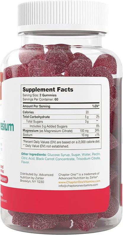 Chapter One Magnesium Gummies, High Dose Magnesium for Kids, Calm Kids Magnesium, Magnesium Gummies for Women and Men, Certified Kosher (Raspberry 120 Count)