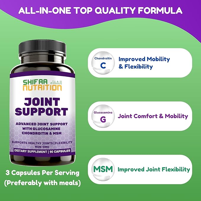 Halal Joint Support Supplement w/Glucosamine Chondroitin MSM | 2820mg 30 Servings | Non-GMO