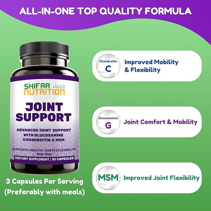 Halal Joint Support Supplement w/Glucosamine Chondroitin MSM | 2820mg 30 Servings | Non-GMO