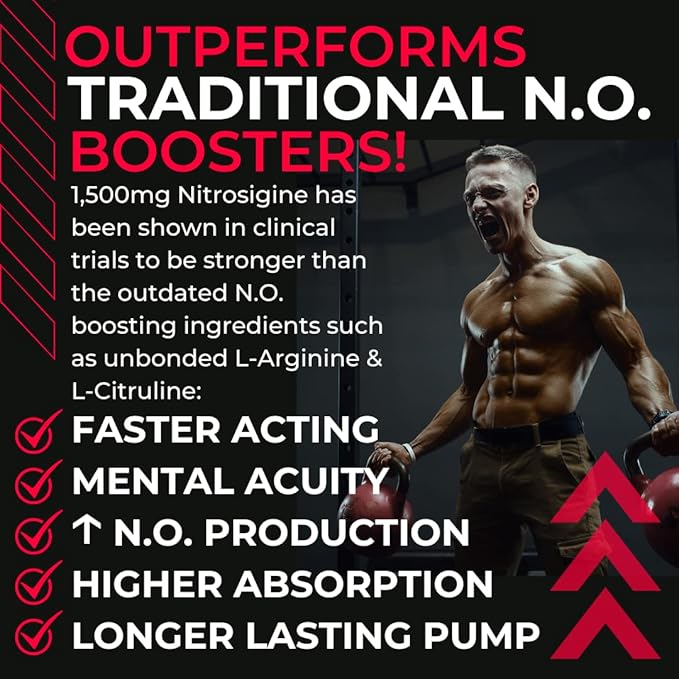 Primal Pump Nitric Oxide Supplement Nootropic 1500mg Nitrosigine L Arginine & Beet Root for Muscle Growth, Pumps, Blood Flow, Energy & Focus - Max Strength Pre Workout N.O. Booster