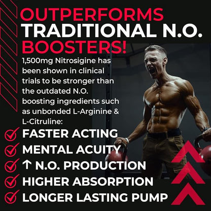 Primal Pump Nitric Oxide Supplement Nootropic 1500mg Nitrosigine L Arginine & Beet Root for Muscle Growth, Pumps, Blood Flow, Energy & Focus - Max Strength Pre Workout N.O. Booster