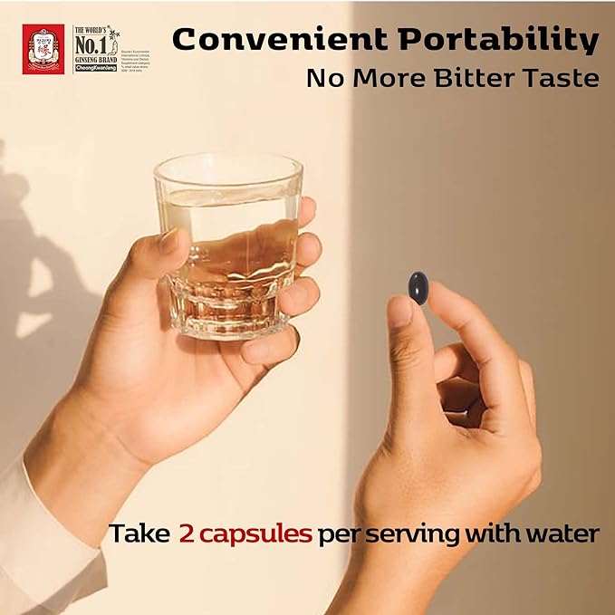 CheongKwanJang Korean Red Ginseng Extract Capsules Gold Panax Ginseng Root Powder Focus Pills for Men & Women, Natural Energy, Circulation, Immune, Brain Booster - 100 Capsules