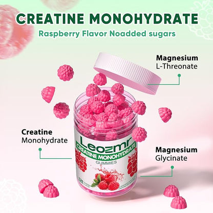 Creatine Monohydrate Gummies for Men & Women-5g of Creatine Monohydrate per Serving - Sugar Free,Vegan, Raspberry Flavor, 120 Count