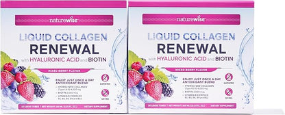 NatureWise Liquid Collagen for Women & Men 4000mg, Type 1 & 3 Peptides with Biotin for Hair, Skin and Nails + Vitamin C + Vitamin B Complex - Low Sugar - Mixed Berry - 10 Tubes