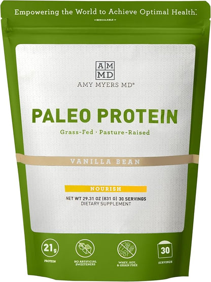 Amy Myers MD Pure Paleo Protein Powder - Clean Grass Fed Pasture Raised Protein - Hormone Free, Non-GMO, Gluten & Dairy Free - Perfect for Keto and Paleo - Vanilla Bean- 29.31 oz (831 g)