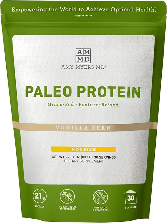 Amy Myers MD Pure Paleo Protein Powder - Clean Grass Fed Pasture Raised Protein - Hormone Free, Non-GMO, Gluten & Dairy Free - Perfect for Keto and Paleo - Vanilla Bean- 29.31 oz (831 g)