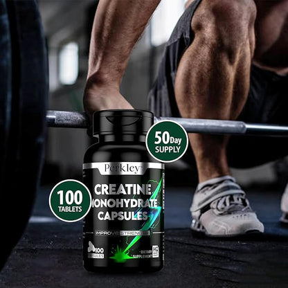 Perkley™ Creatine Monohydrate Capsules,100 Count (50 Servings) Strength, Muscle Growth & Performance Boost, Micronized Creatine for Fast Absorption, Pre- and Post-Workout Support
