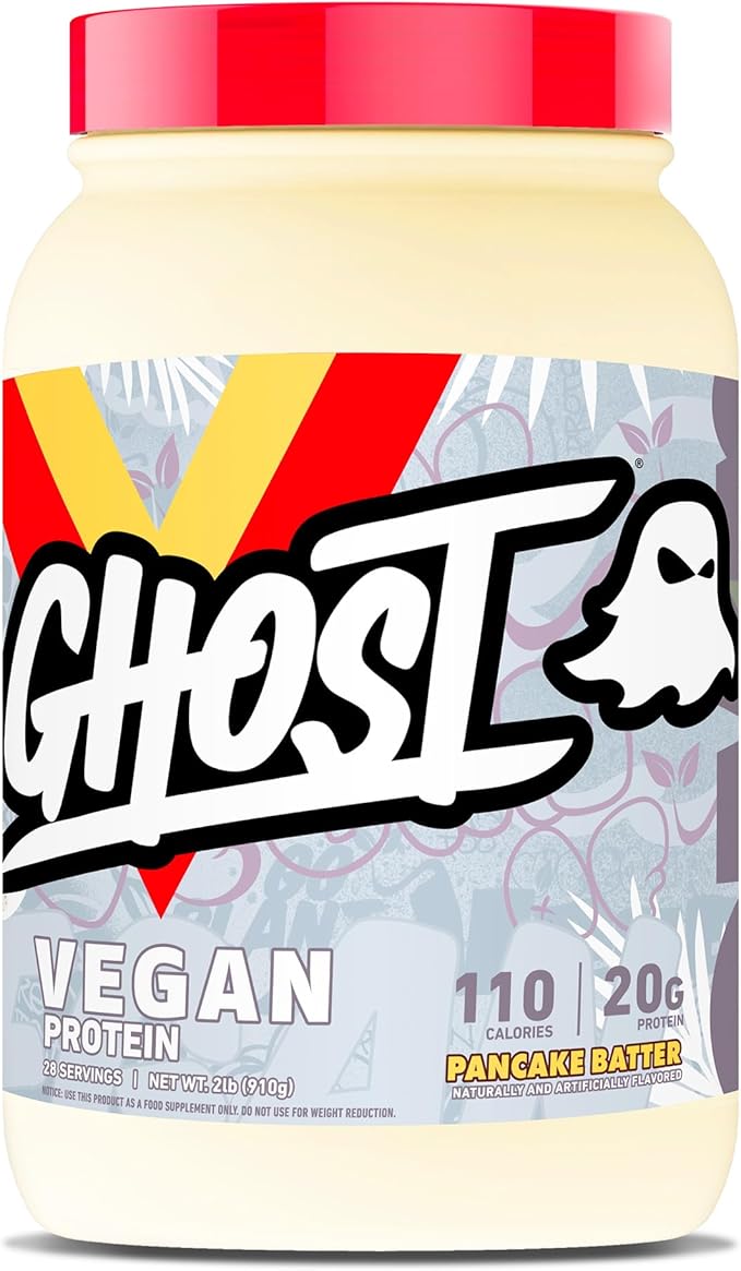 GHOST Vegan Protein Powder, Pancake Batter - 2lb, 20g of Protein - Plant-Based Pea & Organic Pumpkin Protein - ­Post Workout & Nutrition Shakes, Smoothies, & Baking - Soy & Gluten-Free