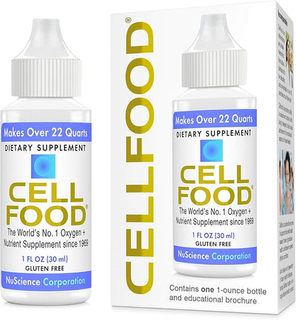 Cellfood Oxygen Boost, 1 fl oz - Liquid Oxygen Supplement for Lymphatic Drainage, Altitude Sickness, Jet Lag, Fatigue, Headaches, Hangovers - Gluten Free, Cert. Kosher - Makes Over 22 Quarts